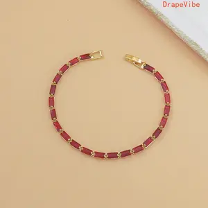 Women's Red Square Cubic Zircon Bracelet, Simple Lanyard Style, Elegant Minimalist Jewelry for Daily Wear (Sports & Outdoor, Fan Shop, Gaming Accessory)