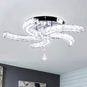 Modern Luxury 5-Sickles LED Crystal Chandelier Pendant Light Dimmable Remote Control Flush Mounted High Ceiling Middle Size Home Hotel Restaurant Kitchen Living Room Lighting QH-MC048