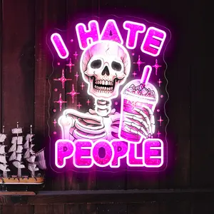 I Hate People Neon Sign for Wall Decor - 16" x 12" LED Light Up Sign - USB Powered Dimmable Funny Quote Gift for Room, Bar, Man Cave, Game Room
