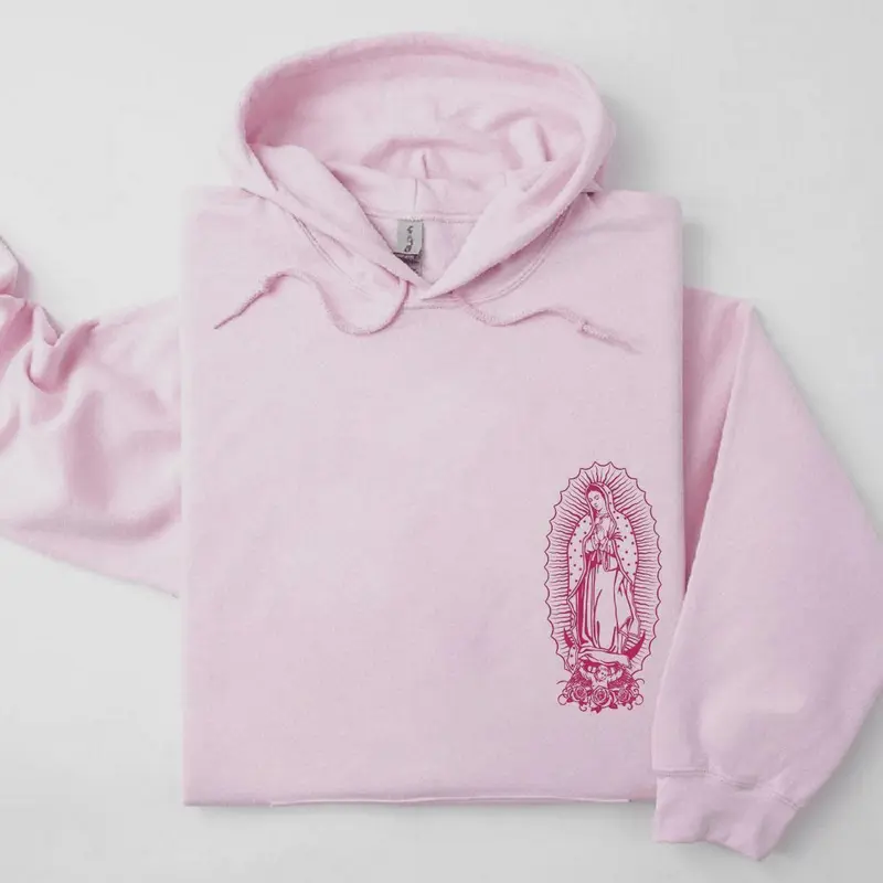 Virgen de Guadalupe Hoodie Trendy Hoodie Unisex Classic Cotton Fabric Printed Womenswear Menswear Premium Graphic Sweats Hoodied Stylish Cotton Sweatshirt