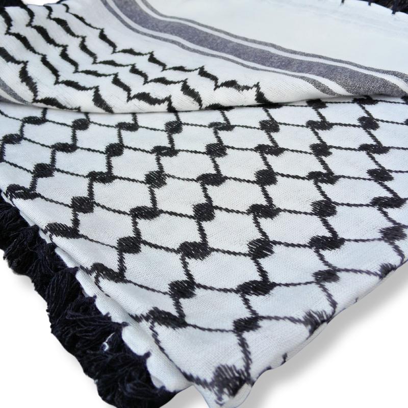 Cotton Woven Classic Keffiyeh/Kuffiyeh Black and White Traditional Original Patterns Palestine Scarf Shemagh