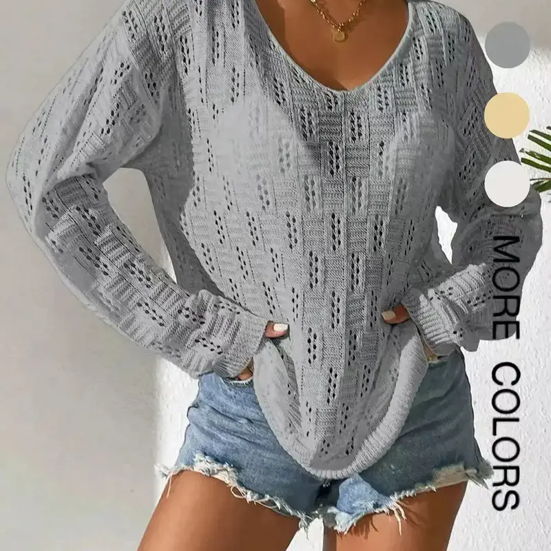 Girl Hole Lazy Style Full Sleeves Jumpers Tops Hollow Out Sexy Women Fashion Casual Basic Streetwear Femme Knitwear Sweaters Pullovers Long Sleeve Womenswear