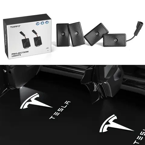 Topfit Tesla Logo LED Projector LED Car Lights  Car Side Lamp for Model 3 X S Y with 4pcs Super Bright Beads Multiple Uses Easy Install