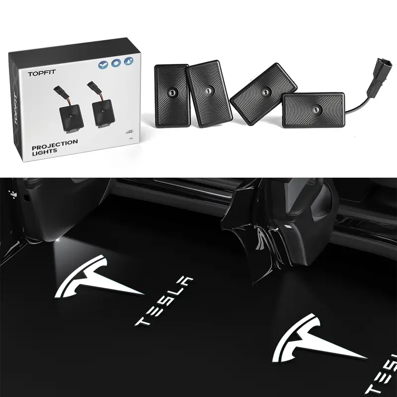 Topfit Tesla Logo LED Projector LED Car Lights Car Side Lamp for Model 3 X S Y with 4pcs Super Bright Beads Multiple Uses Easy Install
