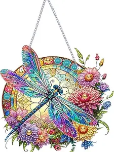 2D Flat Dragonfly Diamond Painting Suncatcher Kit Set – Handmade Double-Sided Ornament, Crystal Diamond Art Decoration for Home Garden Decor