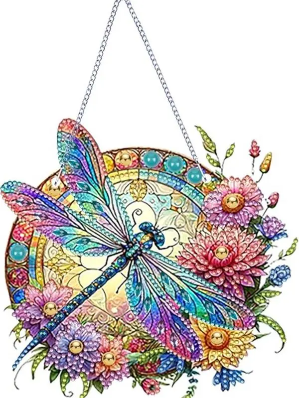 2D Flat Dragonfly Diamond Painting Suncatcher Kit Set – Handmade Double-Sided Ornament, Crystal Diamond Art Decoration for Home Garden Decor
