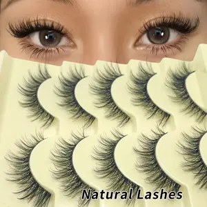 5 Pairs Eyelashes with Clear Band Strip Lashes Fluffy Natural Look Wispy Light Short False Eyelashes Invisible 3D Fake Lashs Pack