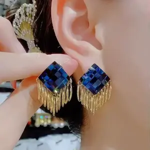 LisiZen Square Glass Drop Earrings 14K Gold Plated Korean Style Geometric Design, Chic Fashion Jewelry Statement Earrings for Women Glamour Crystal Accents DZEH1921