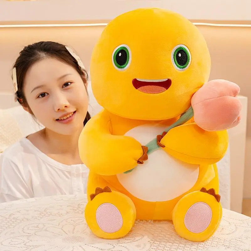Cute Kawaii Nailong Peluche Milk Dragon Plush Toy Stuffed Animals Dinosaur with Heart Rose Flower Cuddly Plushie for Kids Gift