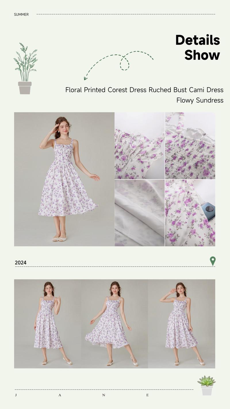 Grace Karin Women's Floral Midi Dress Corset Sundresses 2025 Summer Spring Vacation Milkmaid Dresses