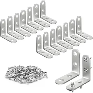 L Bracket Stainless Steel Corner Brace 16 count 1.57x1.57 Inch Right Angle Bracket Joint 90  Corner Fastener for  Furniture Bedframe Shelves Dresser Table, with 64 count Screws,