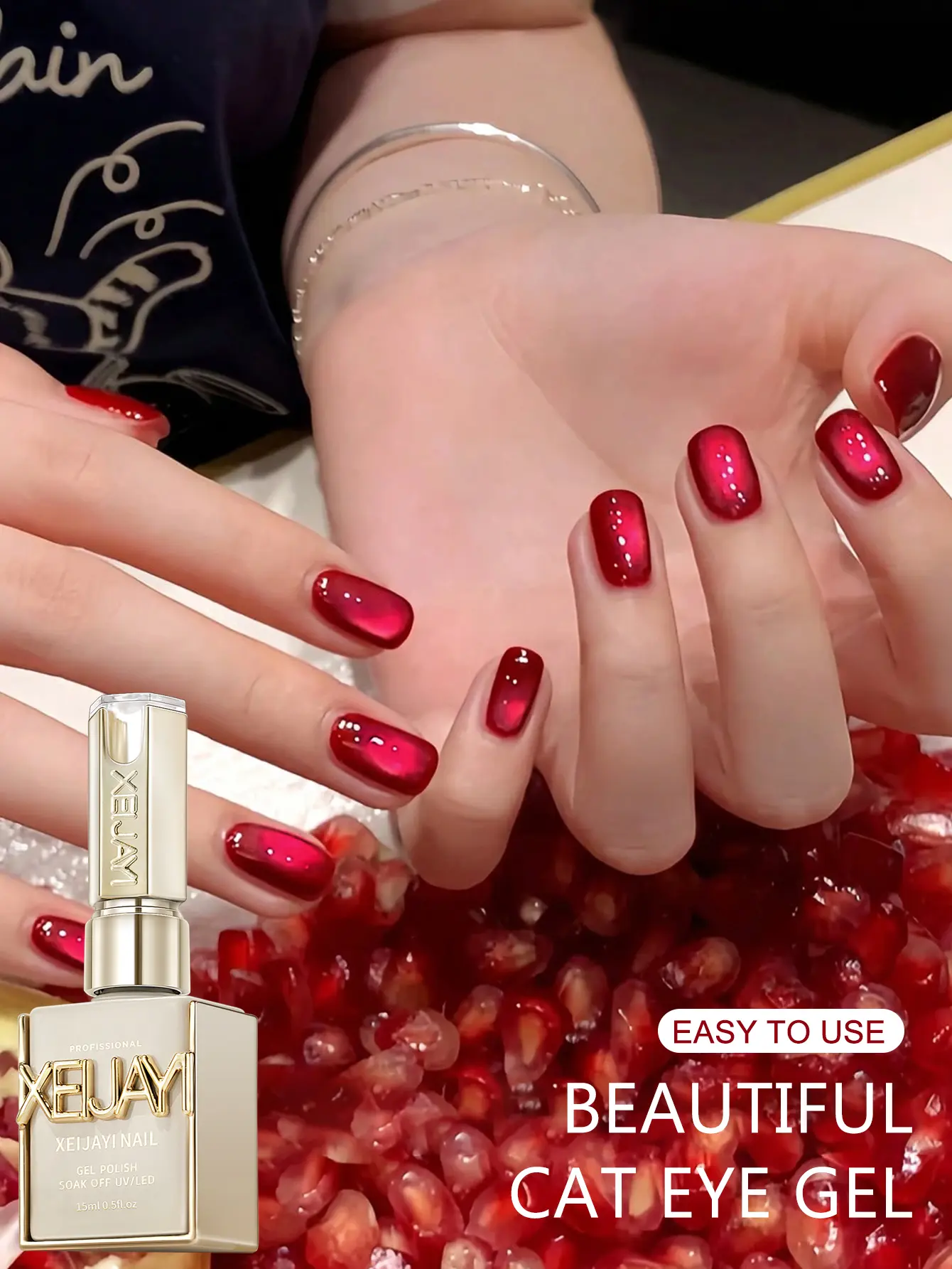 XEJAYI Raspberry Cat Eye Gel Nail Polish - 15ml Cosmetic Single Item, Rich & Passionate Magnetic Color, Professional Soak-Off UV/LED Nail Gel, Easy for Salon & Home Manicure, Long-Lasting Gift for Women