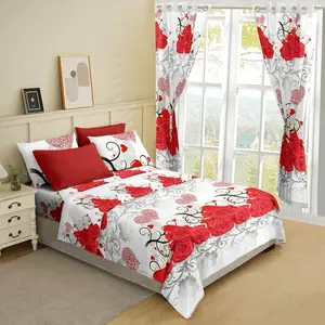 8 pieces bedsheet set: 2 curtains, 4 pillow cases, 1 fitted sheet, 1 flat sheet