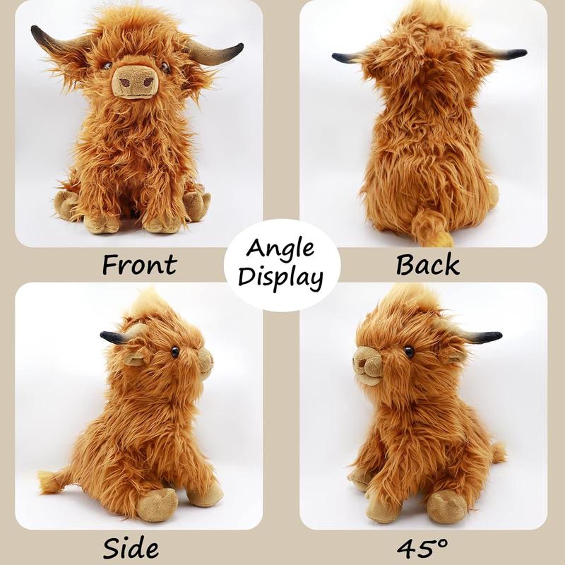Highland Cow Stuffed Animal Cute Fluffy Cow Plush Figure Toys Realistic Scottish Cow Plush Toy Soft Farm Animal Cattle Plushie Doll Present for Adults Kids Boys Girls