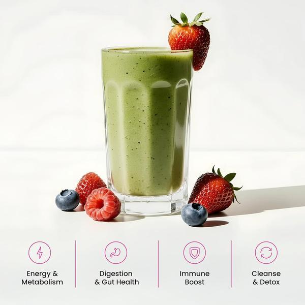 Super Greens Powder with 40+ Organic Superfoods, Probiotics & Enzymes for Energy, Digestion & Gut Health, Daily Green Juice Smoothie Blend
