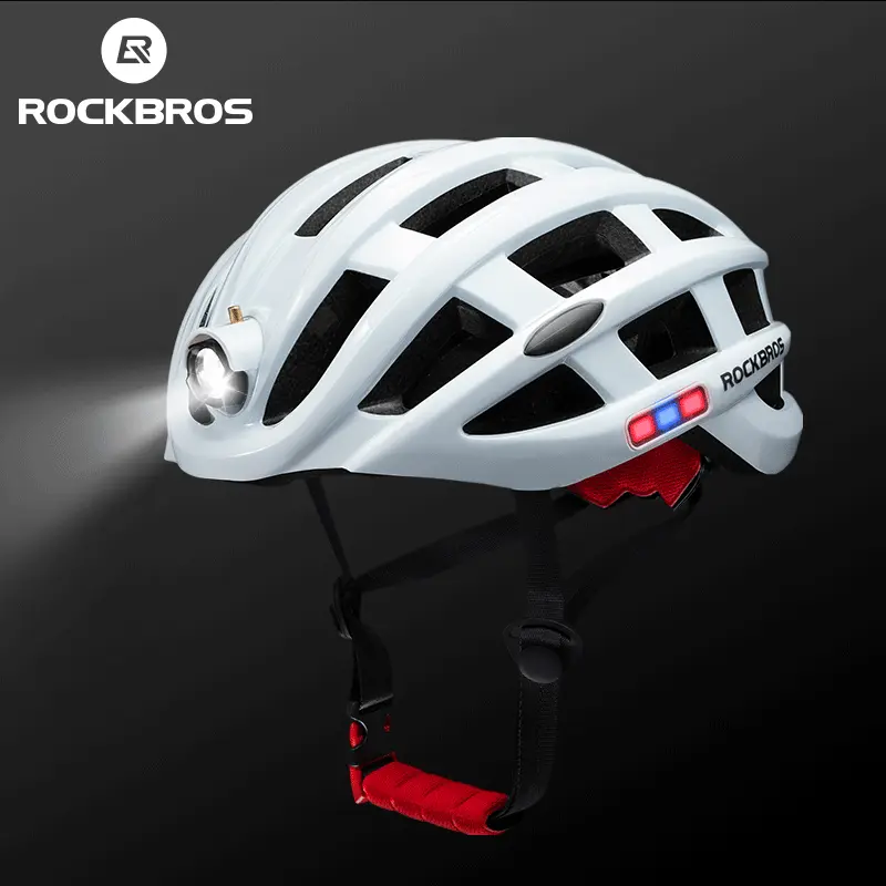 ROCKBROS LED Bike Helmet – Helmet with Front Light & Warning Light, CE Certified, Adjustable & IP65 Waterproof, Reliable Impact Protection – Stylish Urban Safety Helmet for Commuting, Night Rides & City Cycling