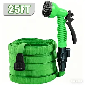 25 ft retractable garden hose with 7 functional spray nozzles; flexible hose suitable for watering lawns, patios, gardens, vehicle cleaning, pet cleaning, and easy storage, featuring human-friendly design