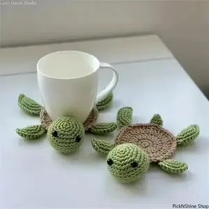 Handmade Crochet Turtle Coffee Coaster - Green-Brown Reptile Table Protector, Boho Home Decor, Unique Gift for Turtle Lovers