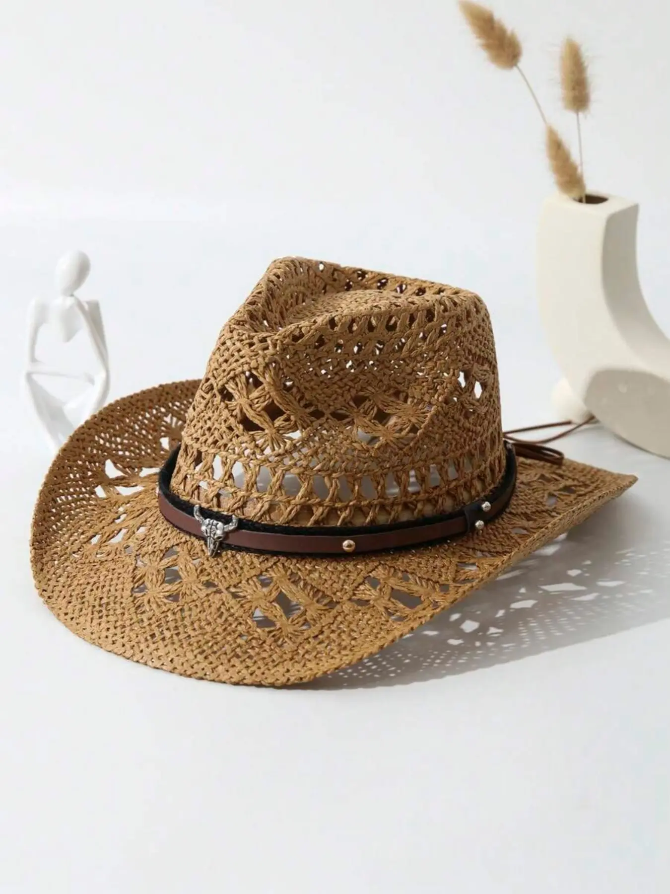 Wide Brim Hollow Out Vintage Straw Hat, Unisex Sun Protection Cap, Handmade Breathable Panama Cowboy Hat for Outdoor Activities and Beach Travel, Lightweight Sun Hat, Sunscreen Hat