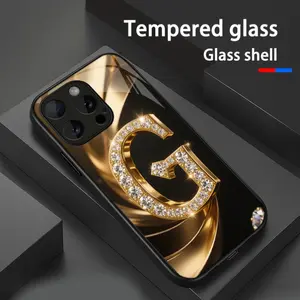 Golden Letter G Premium New Glass Case Suitable for iPhone 17/17Pro/17ProMax/17Air/16/16Pro/16ProMax/16Plus/15/15Plus/15Pro/15Promax,14/14Plus/14Pro/14Promax,13/13Pro/13Promax,12/12Pro/12Promax,11/11Pro/11ProMax,XR/Xs/XsMax, Fashionable Creative Design, E