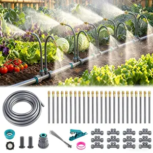 39 FT Drip Irrigation System - Double- 360? Adjustable Garden Watering System with 24  Nozzles, Garden Atomizing Misting System & Irrigation System for Garden, Greenhouse, Yard, Lawn,