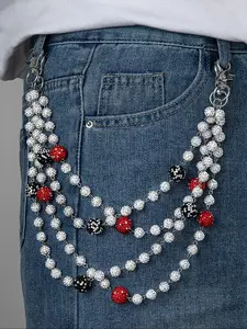 Men's Hip Hop Style Colorful Zircon Soft Clay Ball Layered Pants Chain, Unisex Body Chain for Daily Wear, Versatile Accessory, Body Jewelry