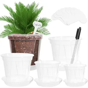 Clear Pots - 10 Pack Transparent Plastic Planter with Reinforced Design, Drainage Holes, Durable Seedling Pots, 10 Labels
