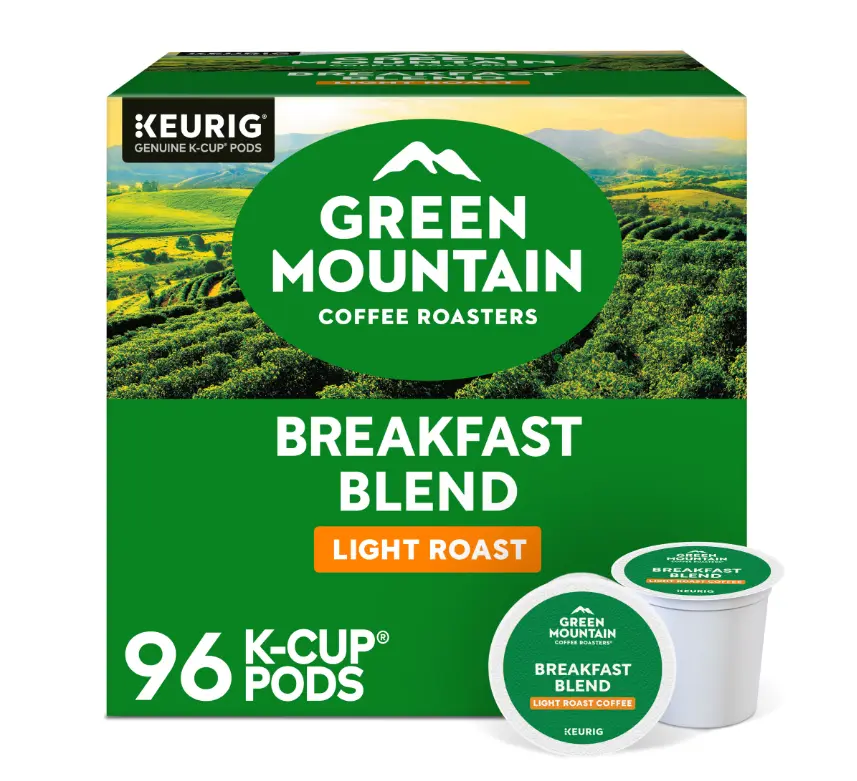 (4 pack) Green Mountain Coffee Roasters, Breakfast Blend Light Roast K-Cup Coffee Pods, 24 Count