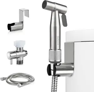 Bathroom Bidet Sprayer Kit, Handheld Pressure-Adjustable Toilet Bidet Attachment with Stainless Steel Sprayer, Brass Valve
