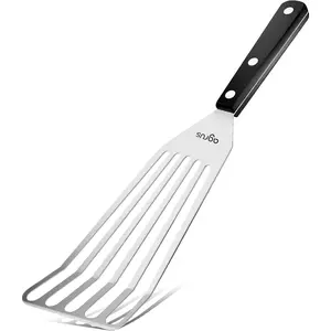 Fish spatula stainless steel large size 13 inch blade 9 inch plastic handle slotted flexible metal fish turner spatula