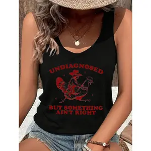 Undiagnosed But Something Ain't Right - Cowboy Riding a Pig Graphic Tank Top | Quirky and Humorous Design for Fun Outings | Perfect for Trendy Women Seeking Unique Fashion | Casual Summer Style | Ladies Tank Top