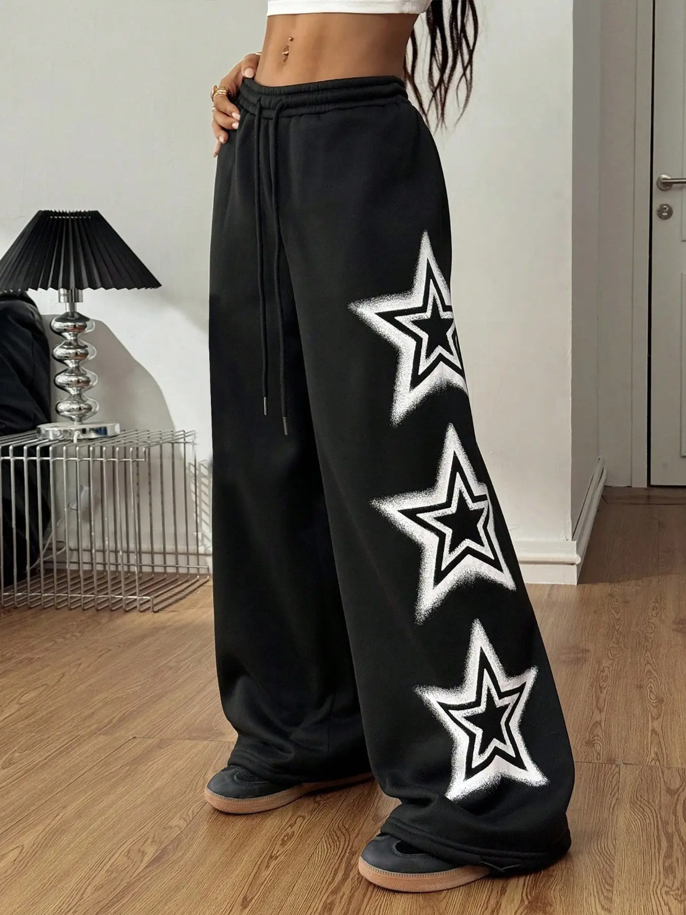 Women's Star Print Casual Loose Oversized Sweatpants Bottoms, Ankle Cuff Design, Versatile Fashion Piece, Style, Perfect for Daily Wear and Comfort