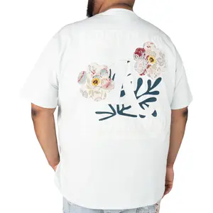Tapestry Graphic T-Shirt with Floral Design and Text Pattern in Medium Size for Distinctive Styles