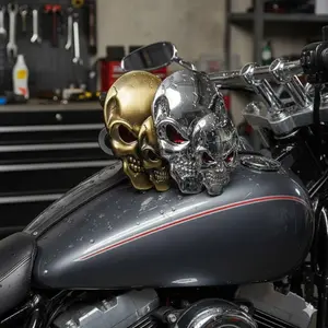 3D Chrome Skull Car Sticker, Red Eye Metal Emblem for Truck Motorcycle, Weatherproof Anti-Rust Zinc Alloy Badge, Punk Style Automotive Accessory, Heavy Duty Bike Decal, Vehicle Exterior Decoration, Premium Skull Stickers, Car Decals