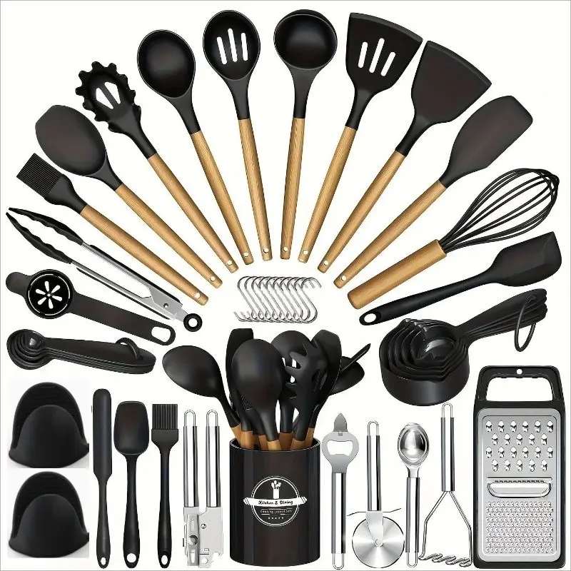 45-Piece Kitchen Utensil Set with Heat-Resistant Silicone Handles, Non-Stick Coating, Multi-Functional Spoons, Easy Clean Cooking Tools, Silicone Spatula Set, Kitchenware Utensils