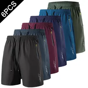 6-piece set, men's zippered pocket shorts, summer beach shorts, ice-cool quick-dry sports casual pants, basketball shorts thin style, plus-size men's clothing with reflective strip design, men's wear