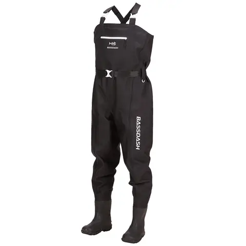 Bassdash 3D Boot Foot Game Wader Ultra High Strength Black Plaid Nylon PVC Fishing Hunting Chest Waders for Men in 7 Sizes