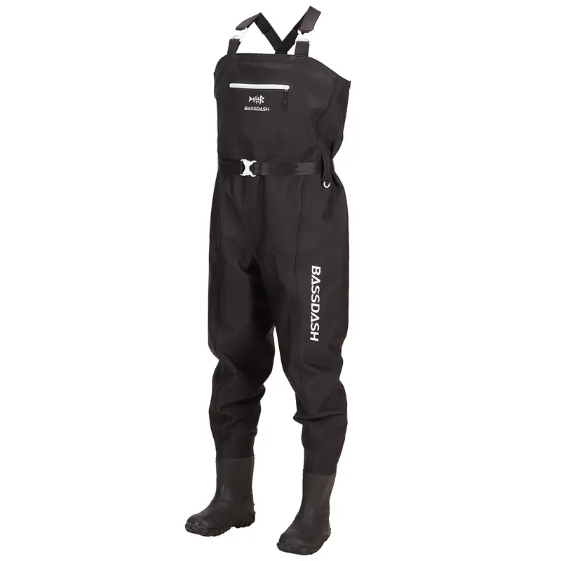 Bassdash 3D Boot Foot Game Wader Ultra High Strength Black Plaid Nylon PVC Fishing Hunting Chest Waders for Men in 7 Sizes
