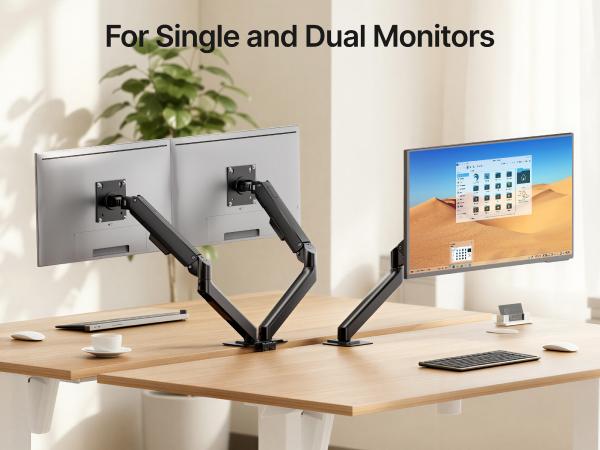 PEGZONE Single & Dual Monitor Arm for Up to 32" / 19.8 lbs Screens Gas Spring Monitor Stand Adjustable Monitor Mount with Clamp and Grommet Base tiktokshopbacktoschool