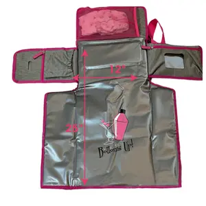 Funny Pads Portable Diaper Changing Pad, Travel Wterproof Changing Mat for Babies, Newborns, Shoulder Strap & Stroller Attachment, Storage Pockets for Wipes Diapers Essentials- Easy Clean, Gray/Pink