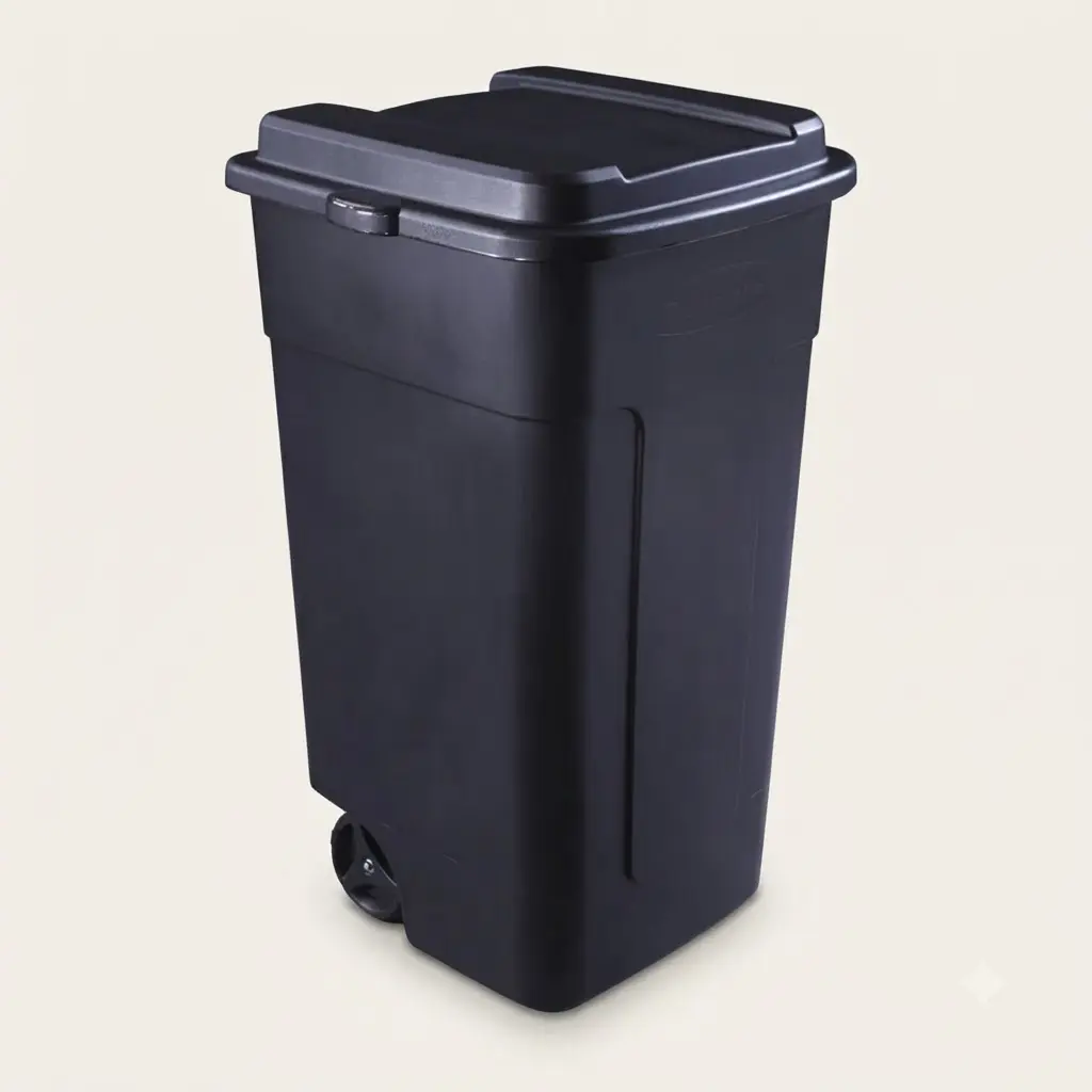 Rubbermaid 50 gal Roughneck Wheeled Plastic Garage Trash Can Black Heavy Duty Outdoor Yard Trash Container Bin