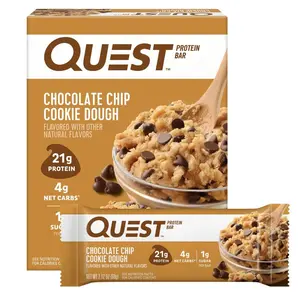 Quest Nutrition Chocolate Chip Cookie Dough Protein Bars, 21g Protein, 4, Net Carbs, 1g Sugar, Gluten Free, Keto Friendly, 4 Count