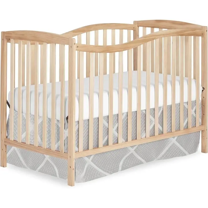 5-in-1 Convertible Full-Size Baby Crib in Natural Pinewood, 4 Adjustable Heights, Converts to Toddler and Full Bed