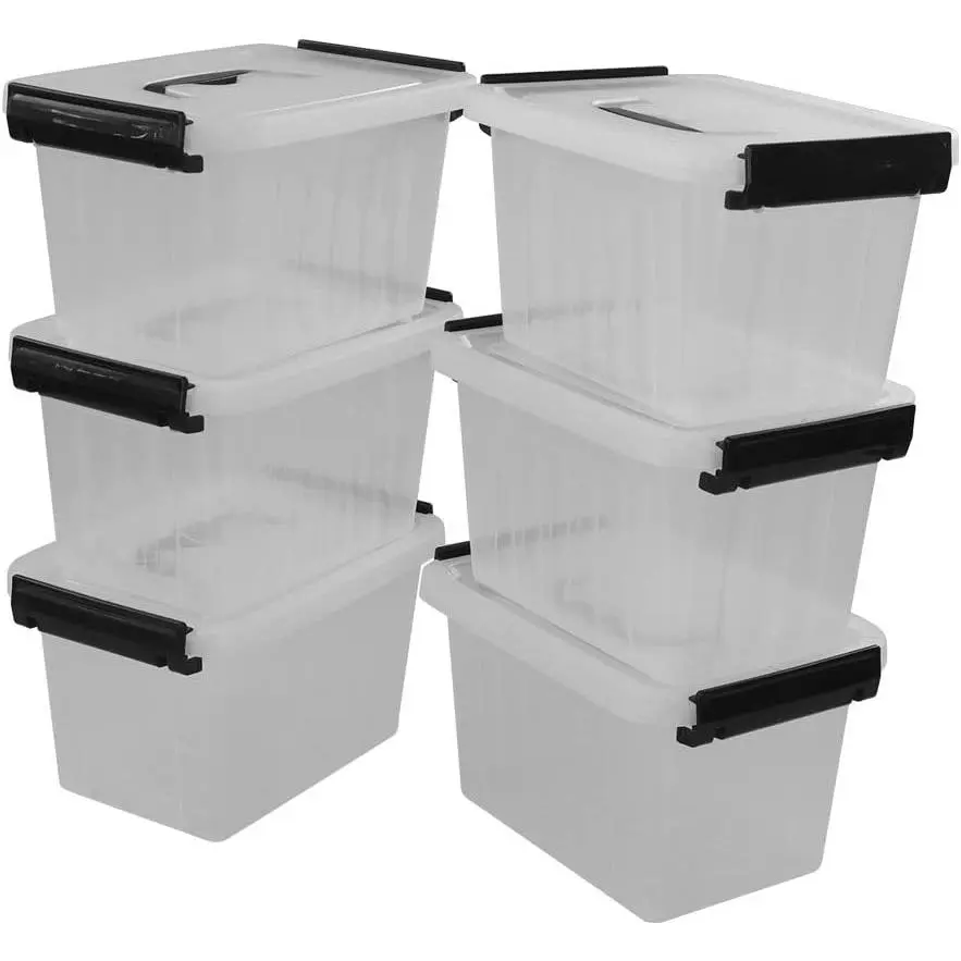 3 Quart 6-Pack Clear Plastic Storage Boxes, Latch Box with Black Handle