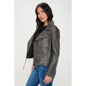 Coalition LA Zip Up Biker Jacket with Belt