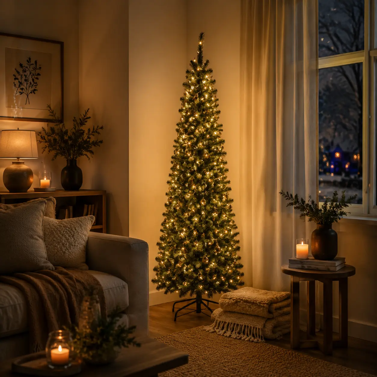 6.5FT Artificial Christmas Tree with 775 Branch Tips & 250 Warm LED Lights,Pencil Christmas Tree,Foldable Metal Base Christmas Tree，Dense Holiday Tree, Easy Assembly Xmas Decor for Living Room, Office & Party Countdown Ornament homedecor gift