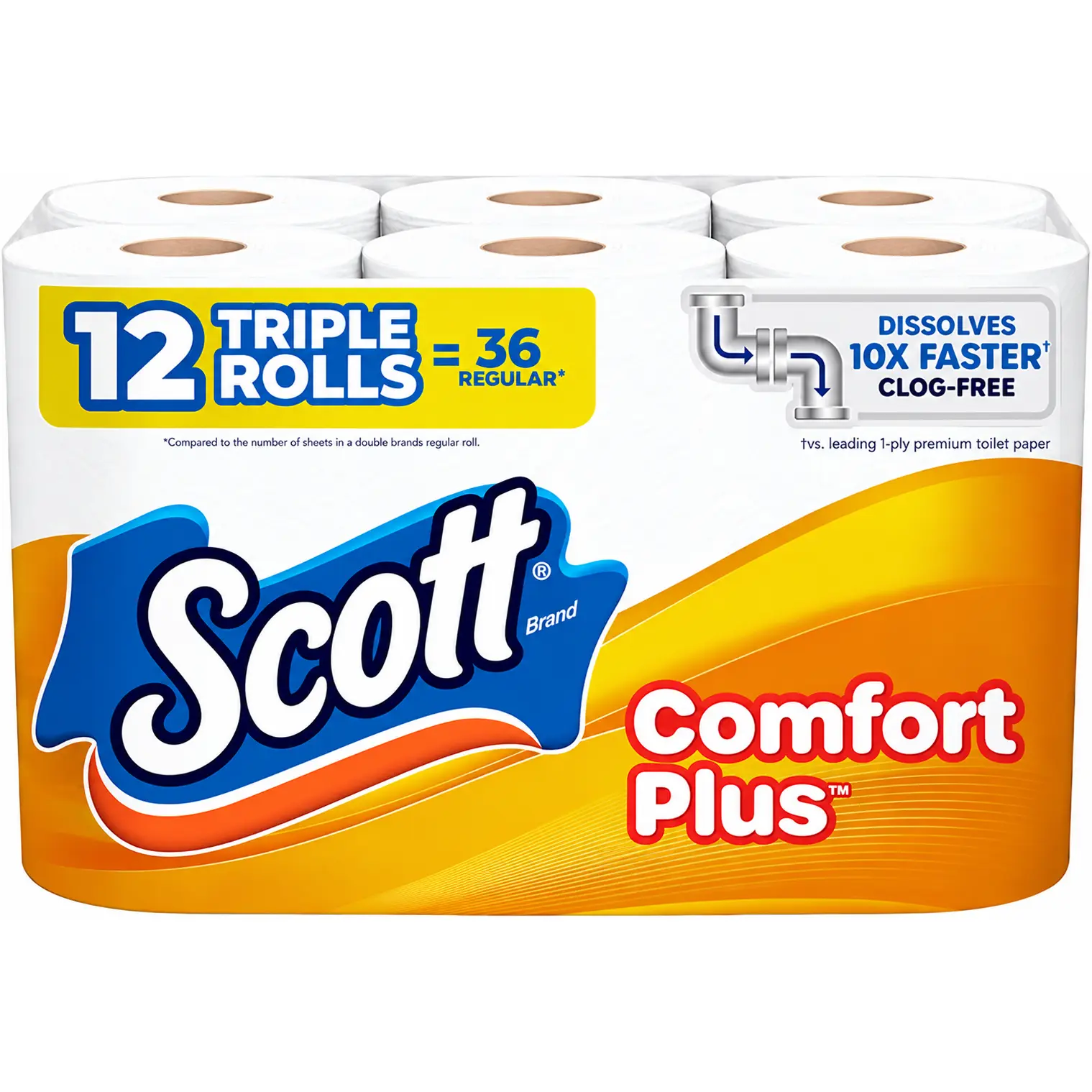 Scott ComfortPlus Toilet Paper, 12 Triple Rolls, 231 Sheets Per Roll, Soft & Strong 1-Ply Bath Tissue