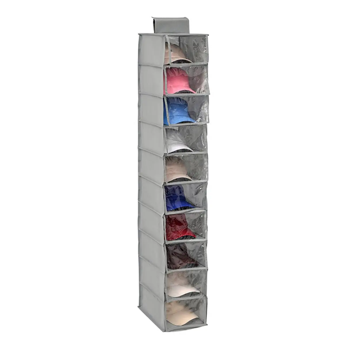 Hat Rack, 10 Shelf Hat Rack Organizer with Transparent Dust Cover - Hanging Baseball Cap Display Rack, Closet Storage, Cap Holder for Hat, Shoe & Toy Organizer, Hanging Hat Storage Bag for Entryway Black