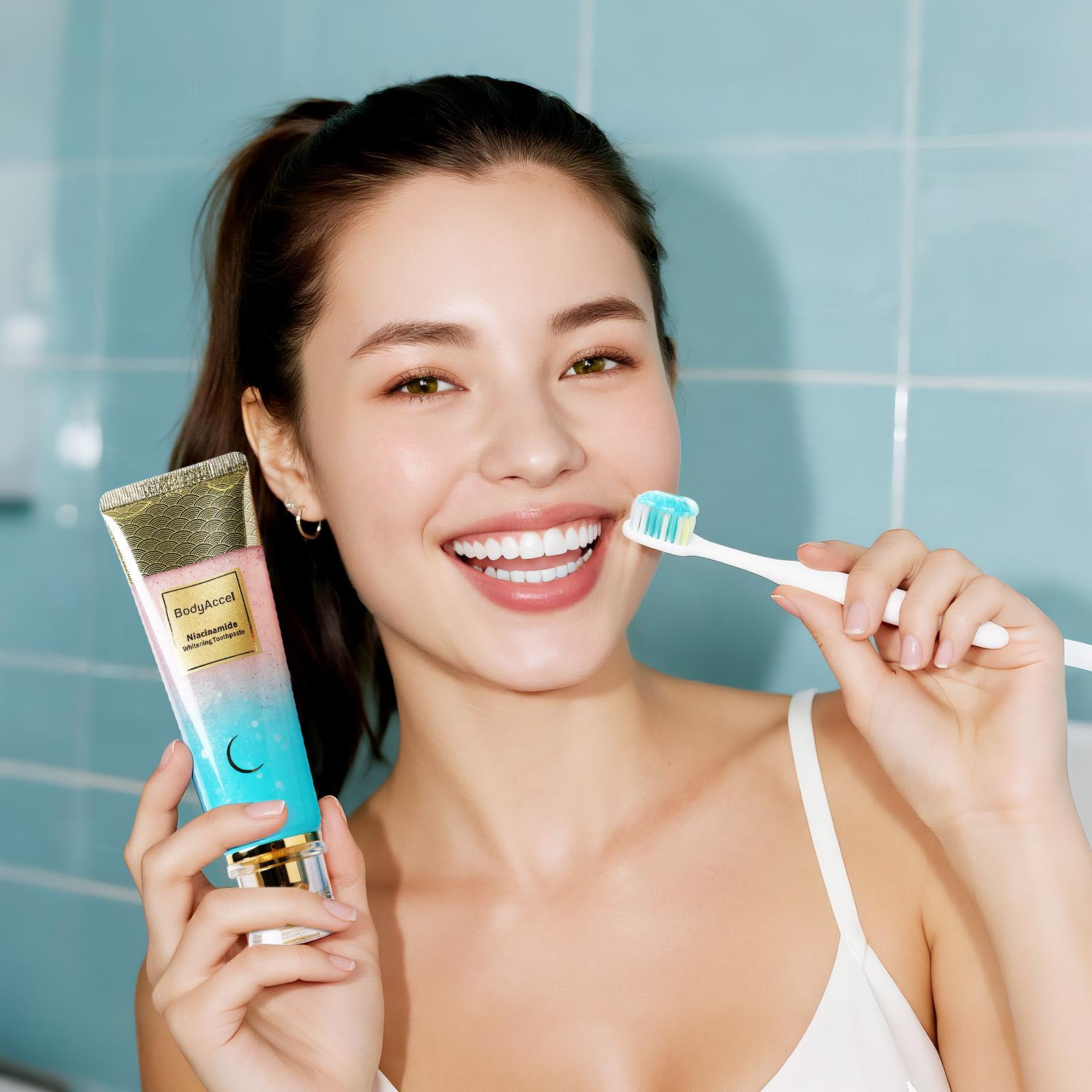 BodyAccel Niacinamide Whitening Toothpaste - Fast Acting Formula with Peach Extract & Mint for Sensitive Teeth - Eco Fri