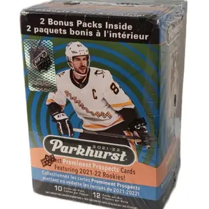 The 2021-22 Parkhurst Hockey Blaster Box is a factory-sealed product containing 120 cards featuring players from the National Hockey League